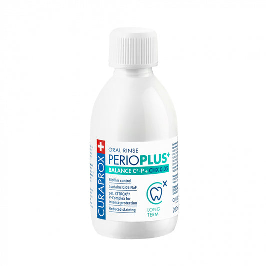 CURAPROX PERIOPLUS+ BALANCE antibakterinis burnos skalavimo skystis su 0,05% chlorheksidino