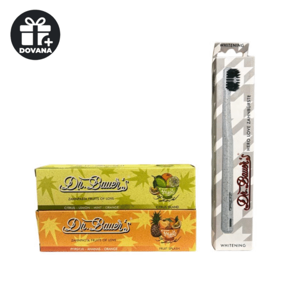PASIŪLYMAS! DR. BAUER’S FRUITS OF LOVE persikų, ananasų bei apelsinų skonio dantų pasta